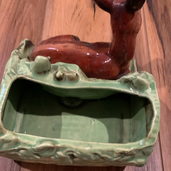 Vintage Shawnee USA 766 deer fawn w foliage planter 7” container decor